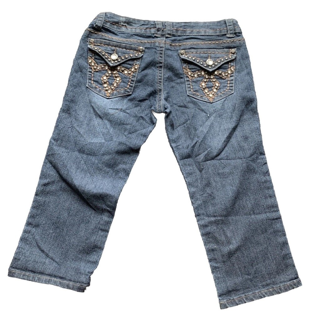 Y2K Capri Rhinestone Embellished Heavy Bling Low Rise Size 7 Flap Back Pocket